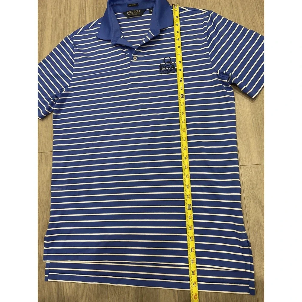 Polo Golf Ralph Lauren Shirt Mens Medium Performance Striped Blue Quail Hollow M